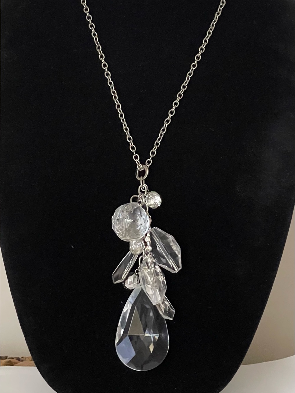 R.J. Graziano Silver-Tone Clear Crystal Teardrop Pendant Necklace